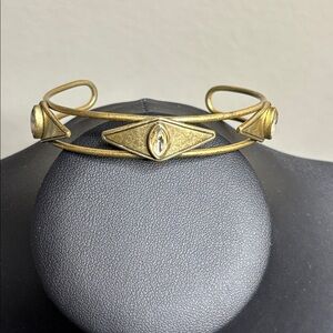 J. Crew Antique Gold Tone and Black Rhinestone Cuff Bracelet